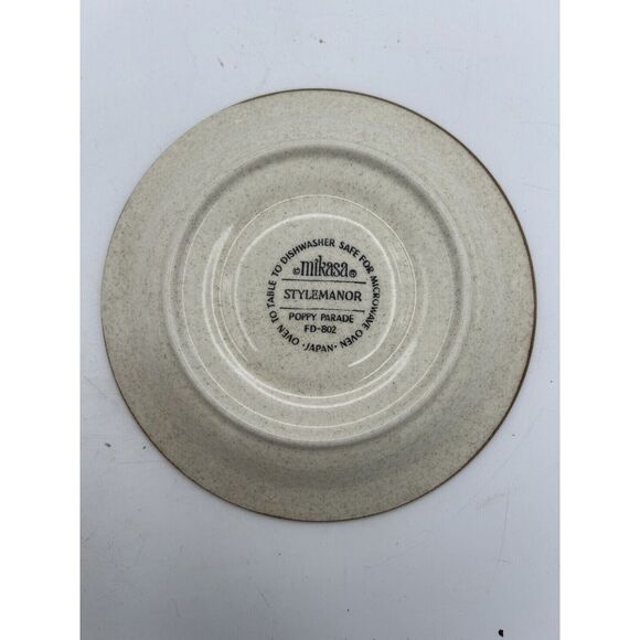 Vintage Mikasa Stylemanor Poppy Parade Stoneware saucer plate FD-802 set of 4 - Picture 4 of 4